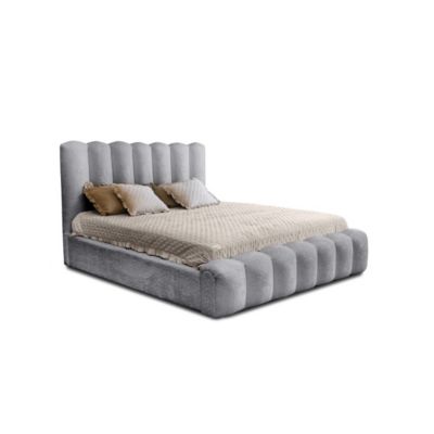 Lit coffre BADJA Tissu bouclé Perle daube 180x200 cm Sommier relevable ...