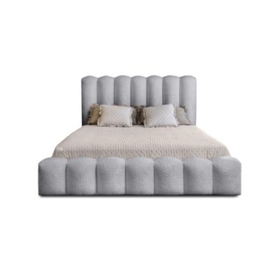 Lit coffre BADJA Tissu bouclé Perle daube 180x200 cm Sommier relevable ...