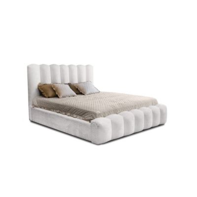 Lit coffre BADJA Tissu bouclé Perle de lin 180x200 cm Sommier relevable ...