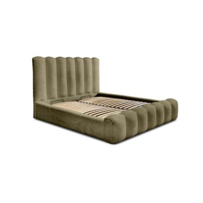 Lit coffre BADJA Tissu bouclé Sauge sèchée 180x200 cm Sommier relevable ...