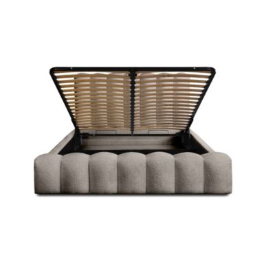Lit coffre BADJA Tissu bouclé Taupe cendré 140x200 cm Sommier relevable ...