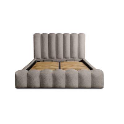 Lit coffre BADJA Tissu bouclé Taupe cendré 160x200 cm Sommier relevable ...