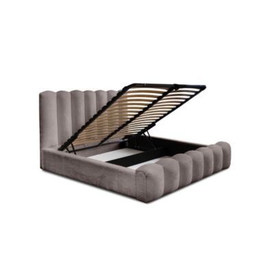 Lit coffre BADJA Tissu bouclé Taupe cendré 180x200 cm Sommier relevable ...