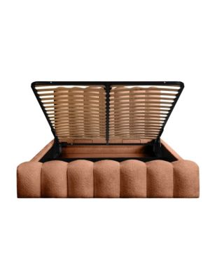 Lit coffre BADJA Tissu bouclé Terracota 140x200 cm Sommier relevable ...