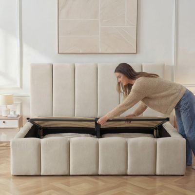Lit coffre beige Madeleine 140x190 cm