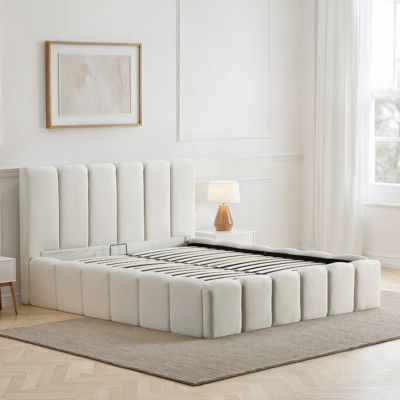 Lit coffre beige Madeleine 140x190 cm