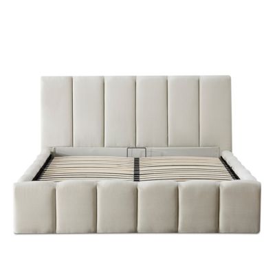 Lit coffre beige Madeleine 140x190 cm
