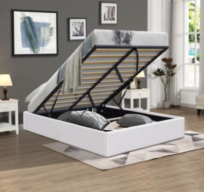 Lit coffre blanc Loris - 140x190 cm - avec pieds - matelas 2x12 lattes - facile entretien - confort optimal - style moderne -
