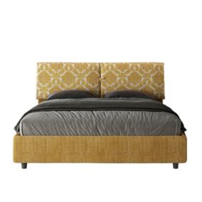 Lit coffre capitonné 160x190 Agata 3 tissu Mados jaune