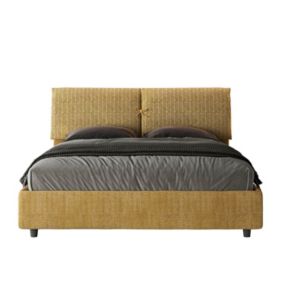 Lit coffre capitonné 160x190 Aragona 3 tissu Mados jaune