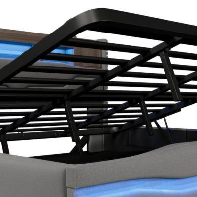 Lit coffre capitonné 180x200 cm - avec port de chargement USB-C - avec lumière LED - gris (matelas non inclus)