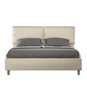 Lit coffre dormant simili cuir gris tourterelle double relevable capitonné 160x190