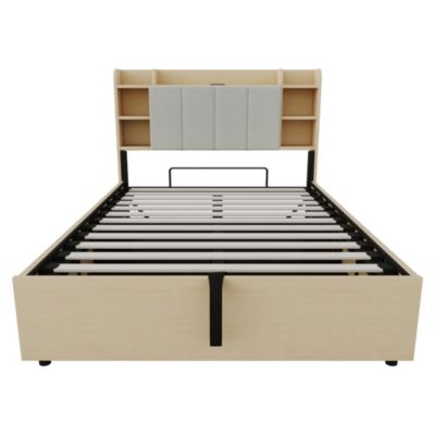 Lit Coffre Double 140x200 cm, Ports USB et Type-C Intégrés, Rangement Fonctionnel et Tête de Lit Pratique - Bois - Sans Matelas