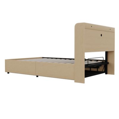 Lit Coffre Double 140x200 cm, Ports USB et Type-C Intégrés, Rangement Fonctionnel et Tête de Lit Pratique - Bois - Sans Matelas