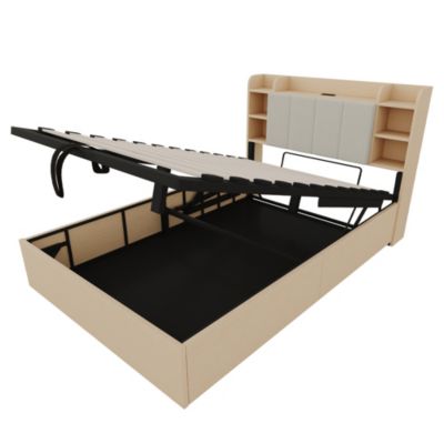 Lit Coffre Double 140x200 cm, Ports USB et Type-C Intégrés, Rangement Fonctionnel et Tête de Lit Pratique - Bois - Sans Matelas