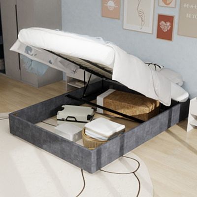 Lit Coffre Double 160x200 cm, Lit Adulte avec Vérin Hydraulique et Cadre Moderne, Sans Matelas, Gris