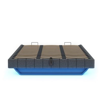 Lit coffre double 180x200cm,lin gris,éclairage LED,espace rangement