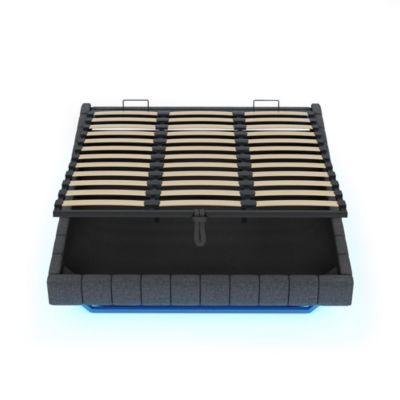 Lit coffre double 180x200cm,lin gris,éclairage LED,espace rangement