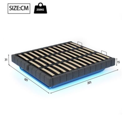 Lit coffre double 180x200cm,lin gris,éclairage LED,espace rangement
