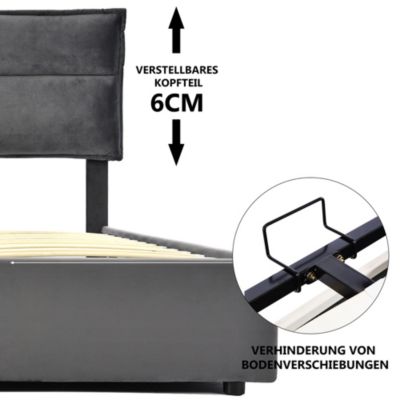 Lit Coffre Double Capitonné 140x200 cm - avec Coffre Hydraulique et Tête de Lit Ajustable, Velours Gris, Matelas Inclus