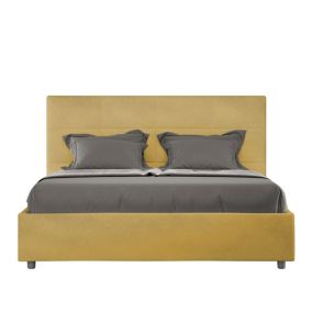 Lit coffre double capitonné 160x200 en microfibre ocre Mika