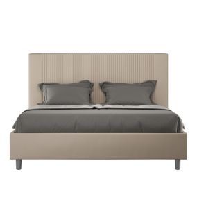 Lit coffre double capitonné 160x200 Goya simili cuir gris tourterelle