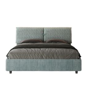 Lit coffre double capitonné 160x210 Aragona 7 tissu bleu clair Mados