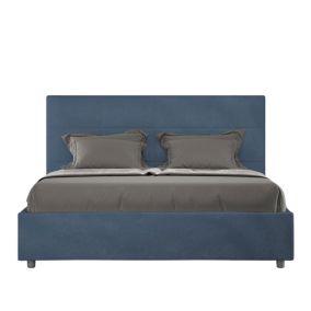 Lit coffre double capitonné 160x210 en microfibre bleu Mika