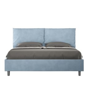 Lit coffre double capitonné 160x210 microfibre bleu clair Antea