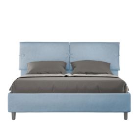 Lit coffre double rehausseur capitonné 160x200 microfibre Sleeper bleu