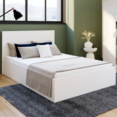 Lit coffre 140x190 cm blanc avec tête de lit capitonnée | Maison et Styles
