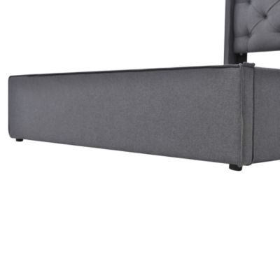 Lit coffre hydraulique rembourré 90 x 200 cm, tête de lit, sommier à lattes, avec matelas, gris, coton
