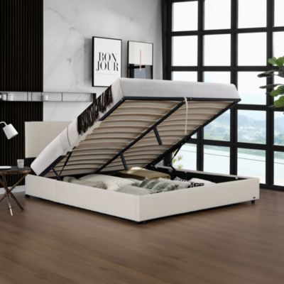 Lit coffre Juva rembourré avec velours côtelé 160 x 200 cm beige Corium