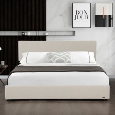 Lit coffre Juva rembourré avec velours côtelé 160 x 200 cm beige Corium