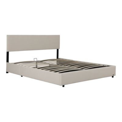 Lit coffre Juva rembourré avec velours côtelé 160 x 200 cm beige Corium