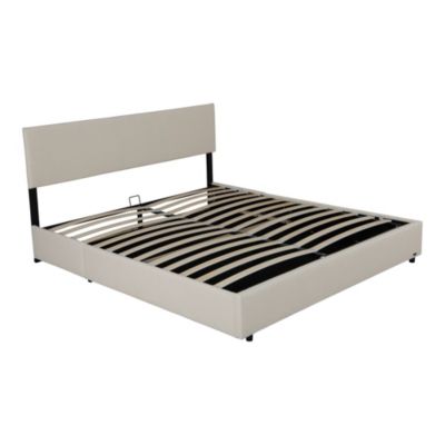 Lit coffre Juva rembourré avec velours côtelé 160 x 200 cm beige Corium