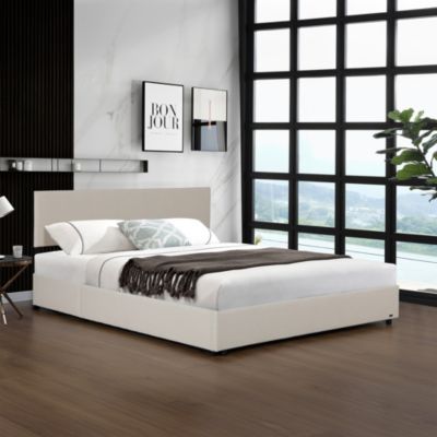 Lit coffre Juva rembourré avec velours côtelé 180 x 200 cm beige Corium