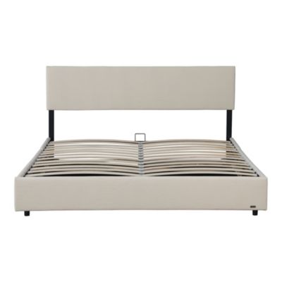 Lit coffre Juva rembourré avec velours côtelé 180 x 200 cm beige Corium