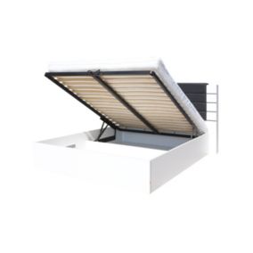 Lit coffre LINA 160 cm blanc et noir brillant avec sommier inclus