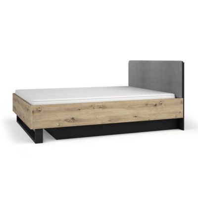 Lit coffre MELODY 180x200 cm  Tete de lit rembourrée  Noir graphite et chene clair  5 colis