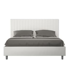 Lit coffre rembourré double relevable simili cuir blanc Sunny 160x200