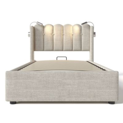 Lit Coffre Simple 90x200cm Rembourré Rangement Lin Naturel Blackcolors