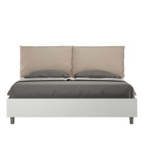 Lit coffre surélevé double 160x200 avec coussins en simili cuir gris tourterelle Egos Antea