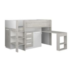 Lit combiné 90 x 200 cm - Avec bureau et rangements - Blanc et naturel - LOUKALA