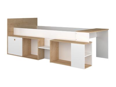 Lit combiné 90 x 200 cm avec bureau et rangements - Blanc et naturel - PALOMA