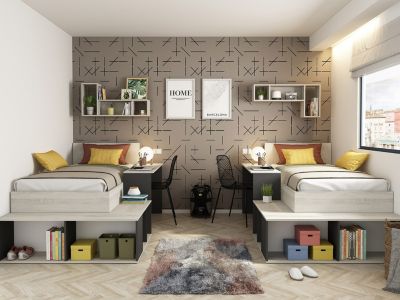 Lit combiné 90 x 200 cm avec rangements et bureau - Coloris : Naturel et anthracite - RIGALI