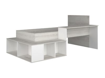 Lit combiné 90 x 200 cm avec rangements et bureau - Coloris : Naturel et Blanc - RIGALI