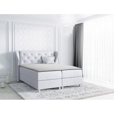 Lit continental Baltimore 123, Double, Gris, Tissu, Disponible