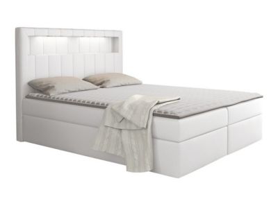Lit continental Baltimore 131, Double, Blanc, Faux cuir, Disponible