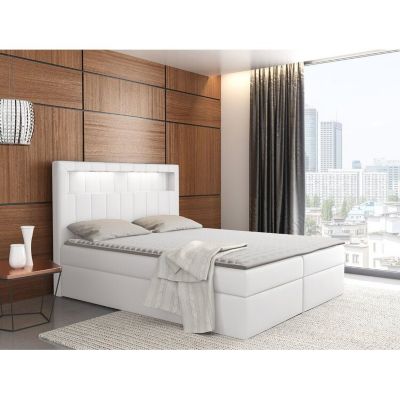 Lit continental Baltimore 131, Double, Blanc, Faux cuir, Disponible